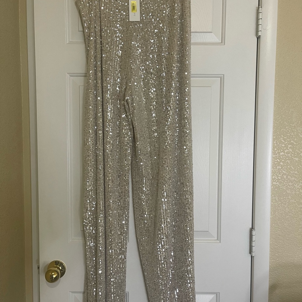 Sequin Embellished Dress Pants - Silver
